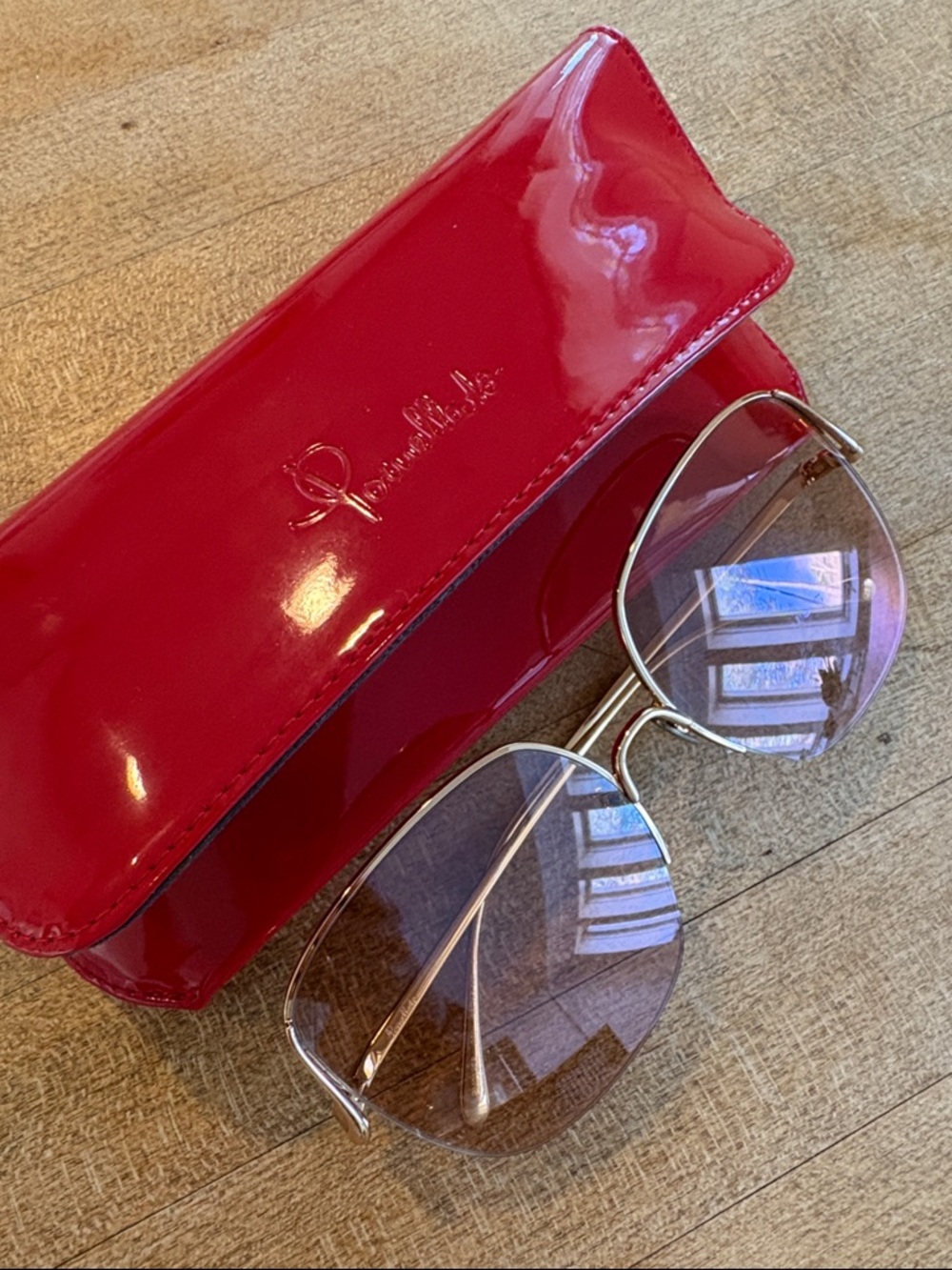 Pomellato Gold-Tone Aviator Sunglasses with Red Case